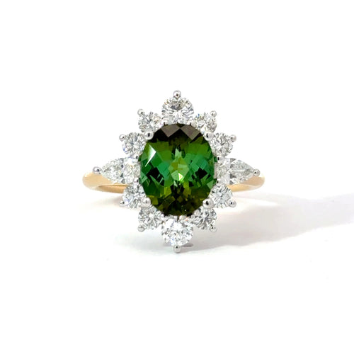 Green Tourmaline and Diamond Ring