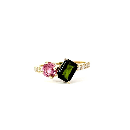 Green and Pink Tourmaline Ring