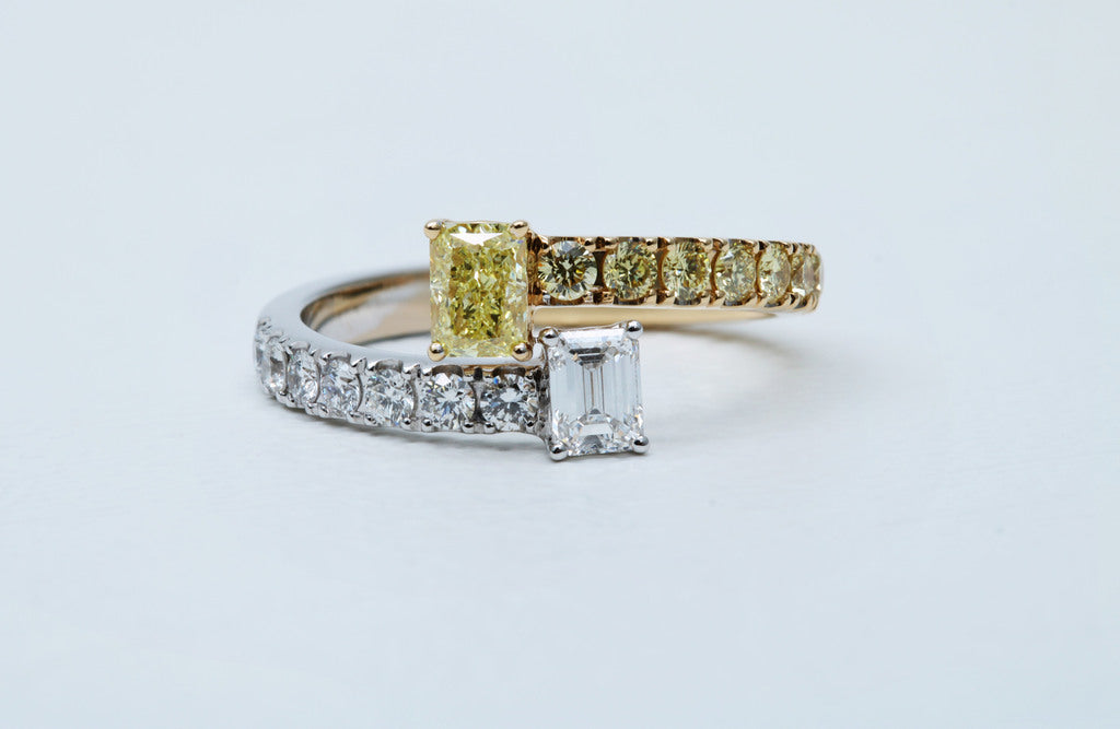 Yellow and White Diamond Ring