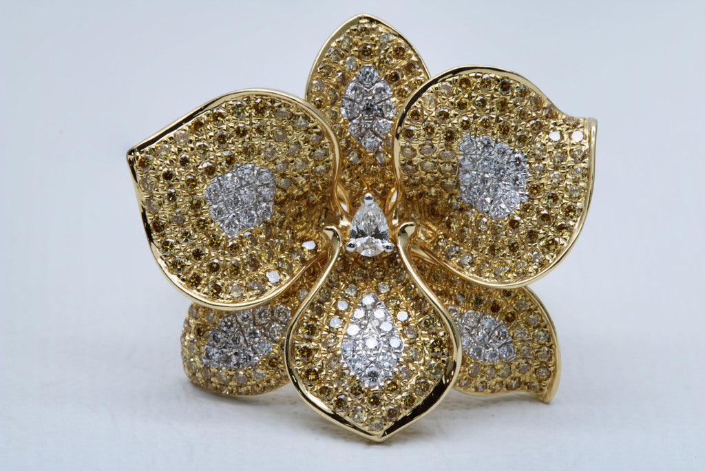 Yellow Diamond Flower Ring