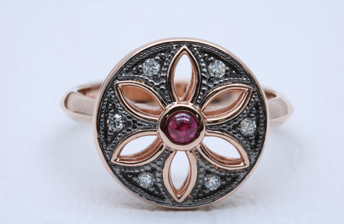 Art Deco Ruby Cabochon Dress Ring