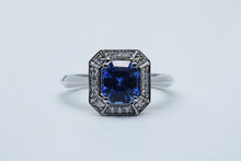 Load image into Gallery viewer, Emerald Cut Blue Sapphire Ring