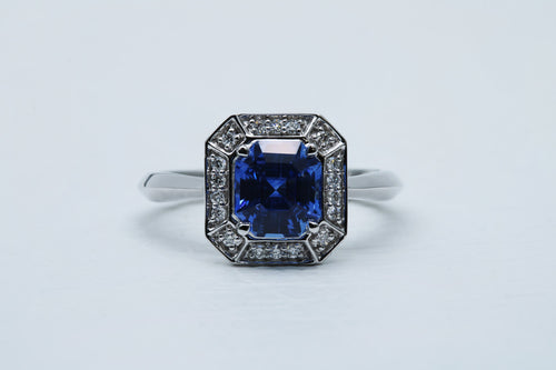 Emerald Cut Blue Sapphire Ring