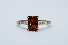 Load image into Gallery viewer, Emerald cut Mandarin Garnet Ring