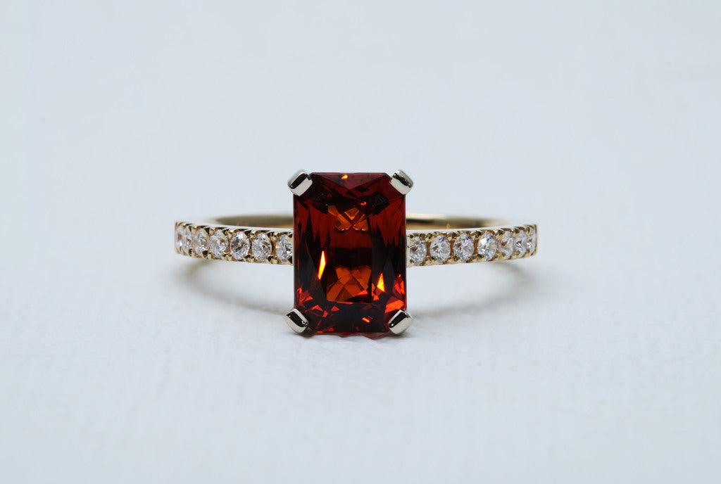 Emerald cut Mandarin Garnet Ring